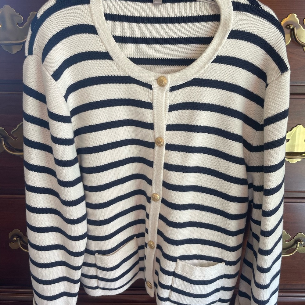 J. Crew Navy and White Lady Jacket Cardigan Sweater